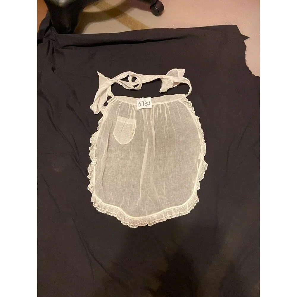 #5734 Womens White Sheer Lace Half Hostess Apron rust stains